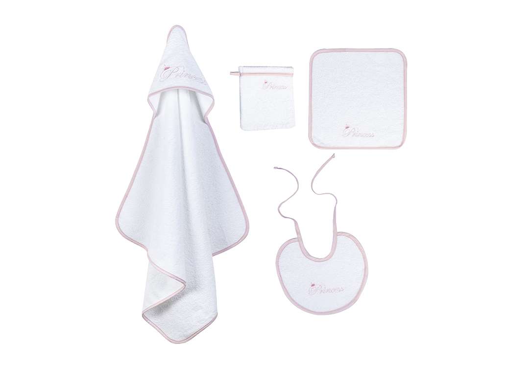 Cannon Towel Set Baby With Hood 4 PCS - Cotton White & Pink