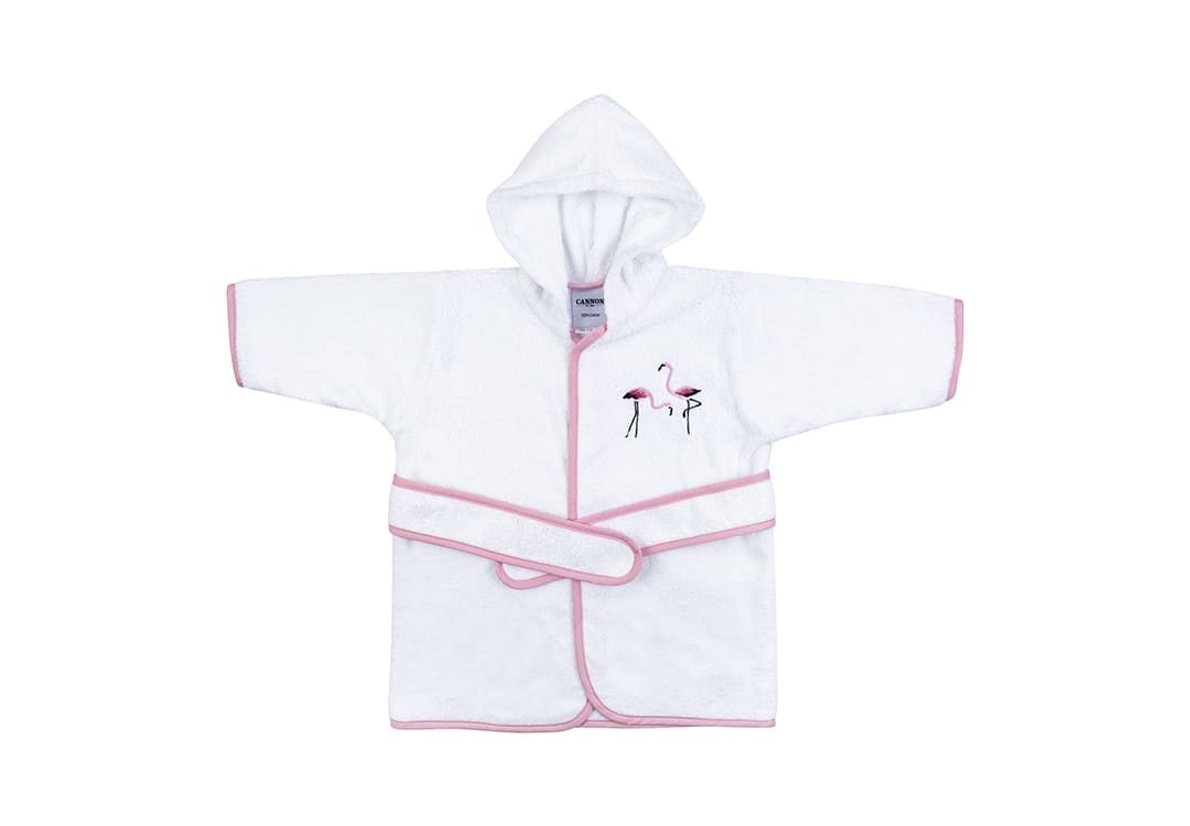 Cannon Cotton Bathrobe Baby With Hood - 1 PC White & Pink