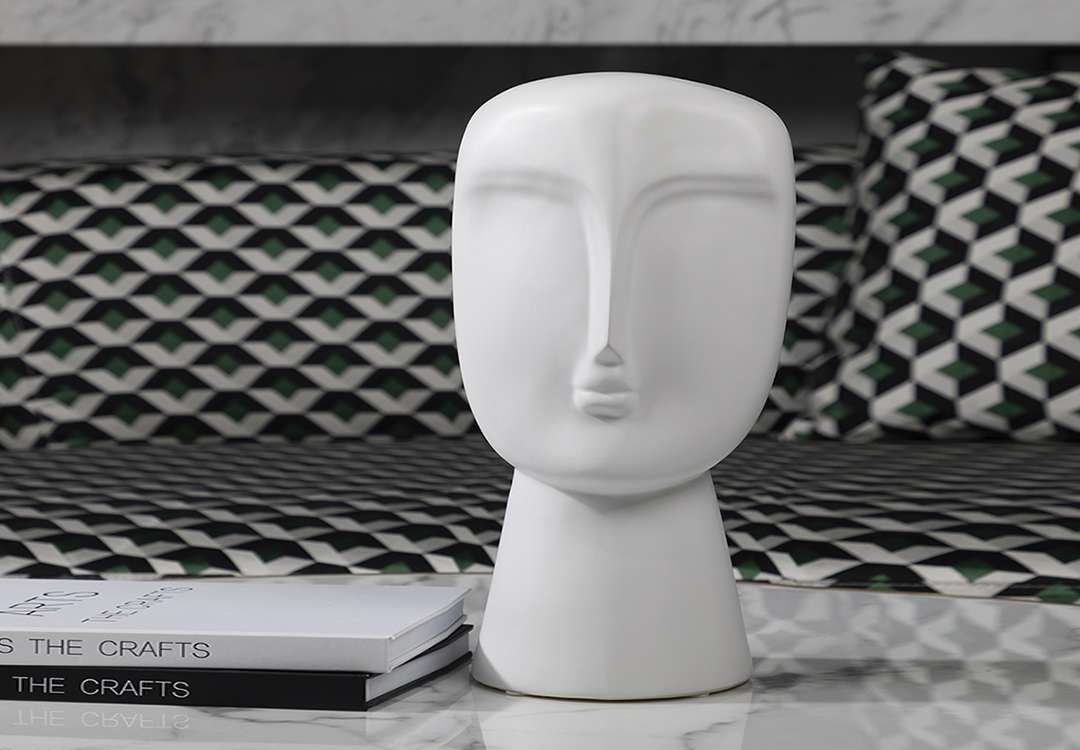 وجه سيراميك تحفة فنية للديكور1 قطعة - أبيض