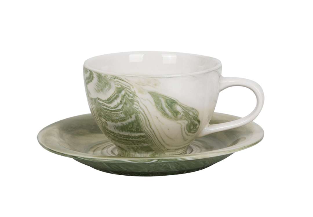 Ceramic Cup & Saucer 1 PC - White & L.Green