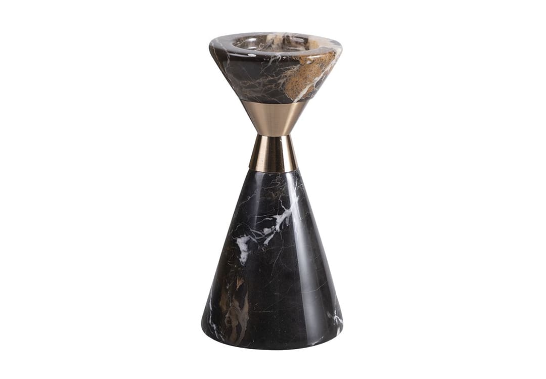 Marble Candle Holder 1 PC - Black & Bronz
