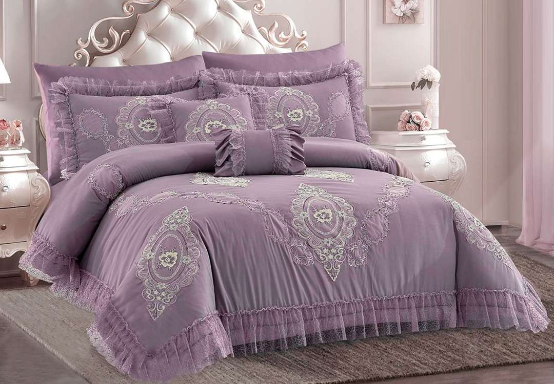 Charlotte Embroidered Wedding Comforter Set 8 PCS - King Purple