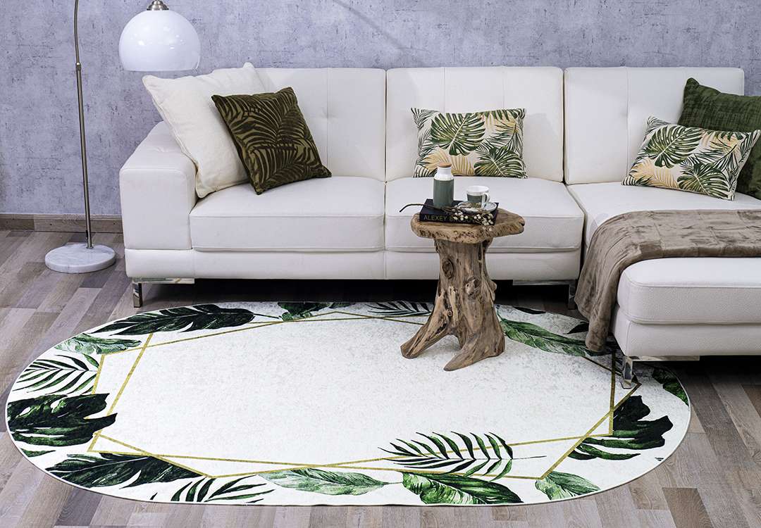 Armada Waterproof Carpet - Oval  (160 X 230) cm Off-White & Green