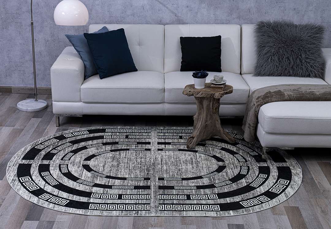 Armada Waterproof Carpet - Oval  (160 X 230) cm Versace Black & Grey
