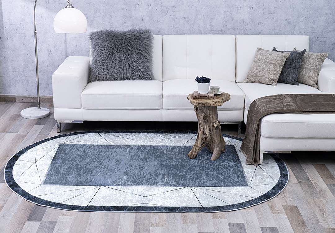 Armada Waterproof Carpet - Oval  (160 X 230) cm Off White & Grey
