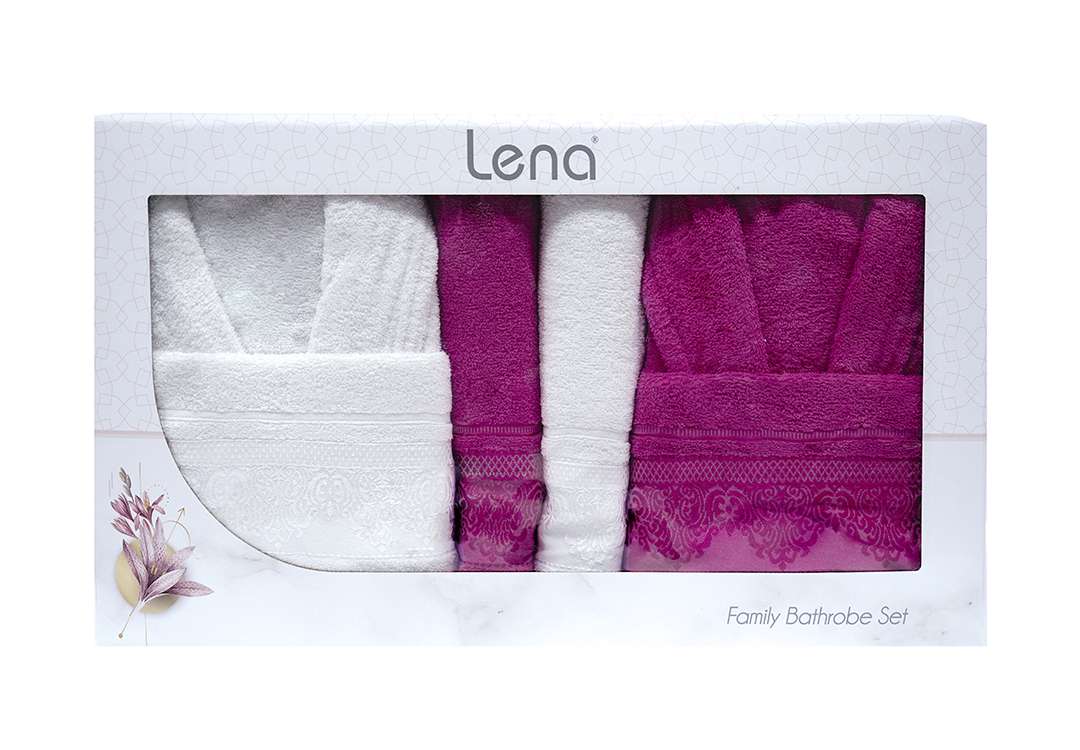 Lena Bathrobe Set For Women & Men 6 PCS - Fuchsia & White
