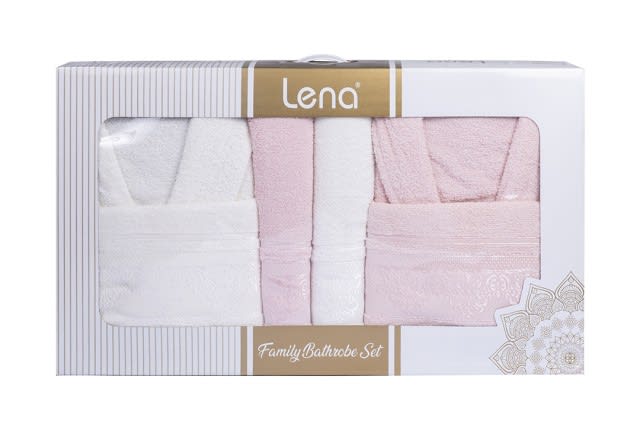Lena Bathrobe Set For Women & Men 6 PCS - Pink & White