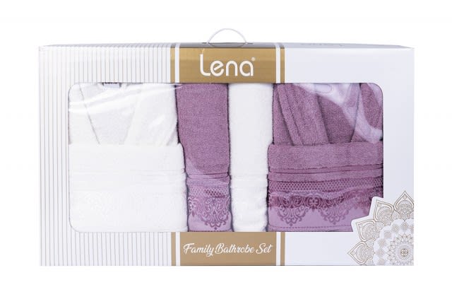 Lena Bathrobe Set For Women & Men 6 PCS - Purple & White