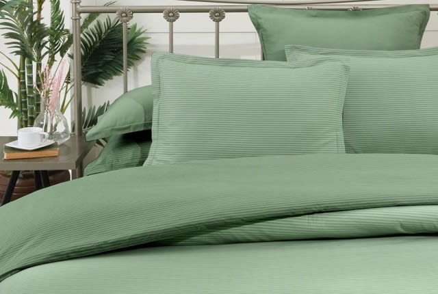 Sarev Sarar Quilt Cover Set Cotton Stripe 4 PCS  - King Green