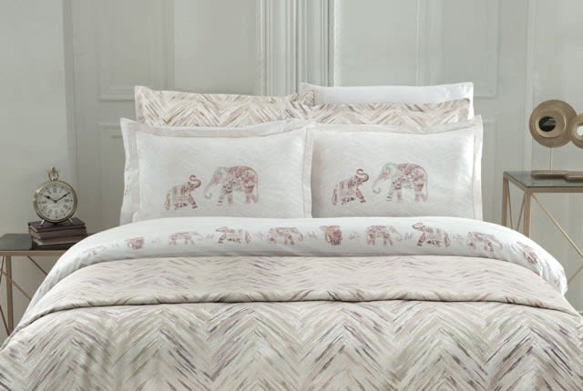 Sarev Sahra Cotton Bedspread & Quilt Cover Set 10 PCS Queen- Beige & Silver & White