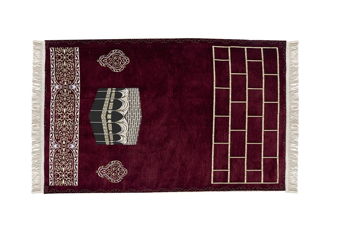 Armada Velvet Prayer Carpet - ( 115 X 70 ) cm - Burgundy
