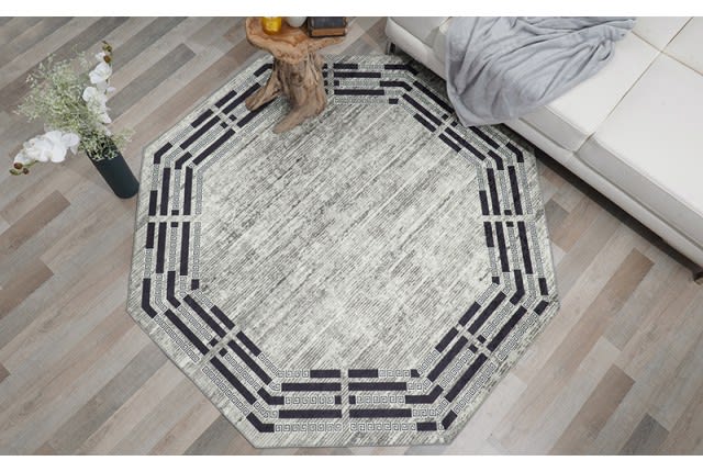 Armada Octagon Carpet - ( 140 × 140 ) Versace Black & Grey ( Without White Edges )