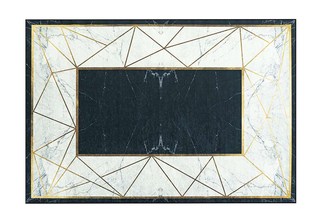 Armada Waterproof Carpet - ( 160 X 230 ) cm White & Black & Gold ( Without White Edges )