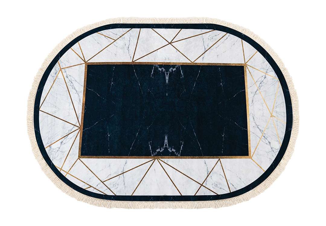 Armada Waterproof Carpet - Oval  ( 160 X 230 ) cm White & Black & Gold