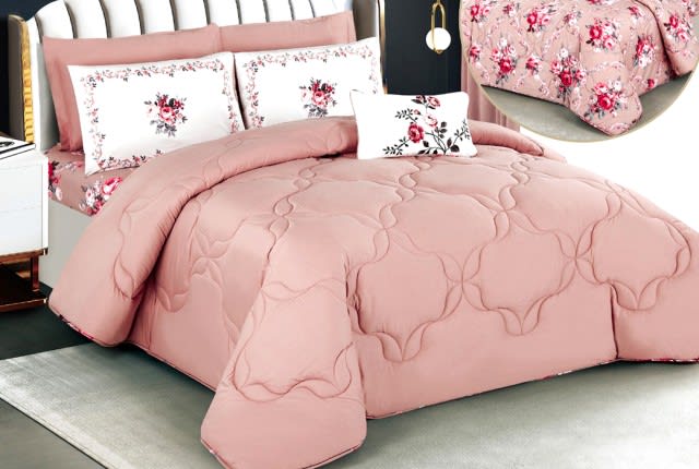 Monet Printed Comforter Set 7 PCS - King Pink