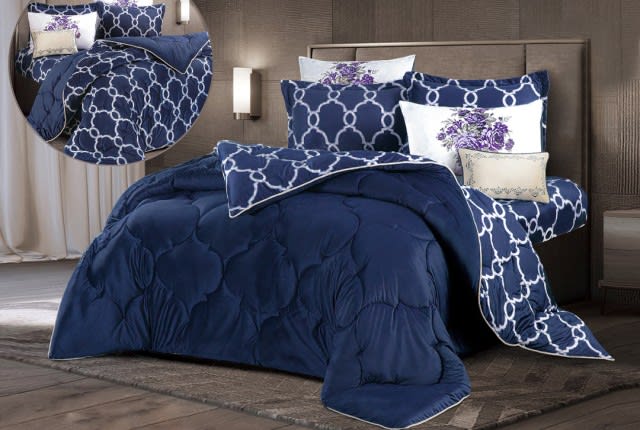 Florine Velvet Comforter Set 7 PCS - King Navy