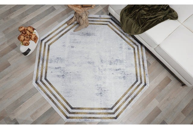 Armada Octagon Carpet - ( 140 × 140 ) White & Black & Gold cm ( Without White Edges )