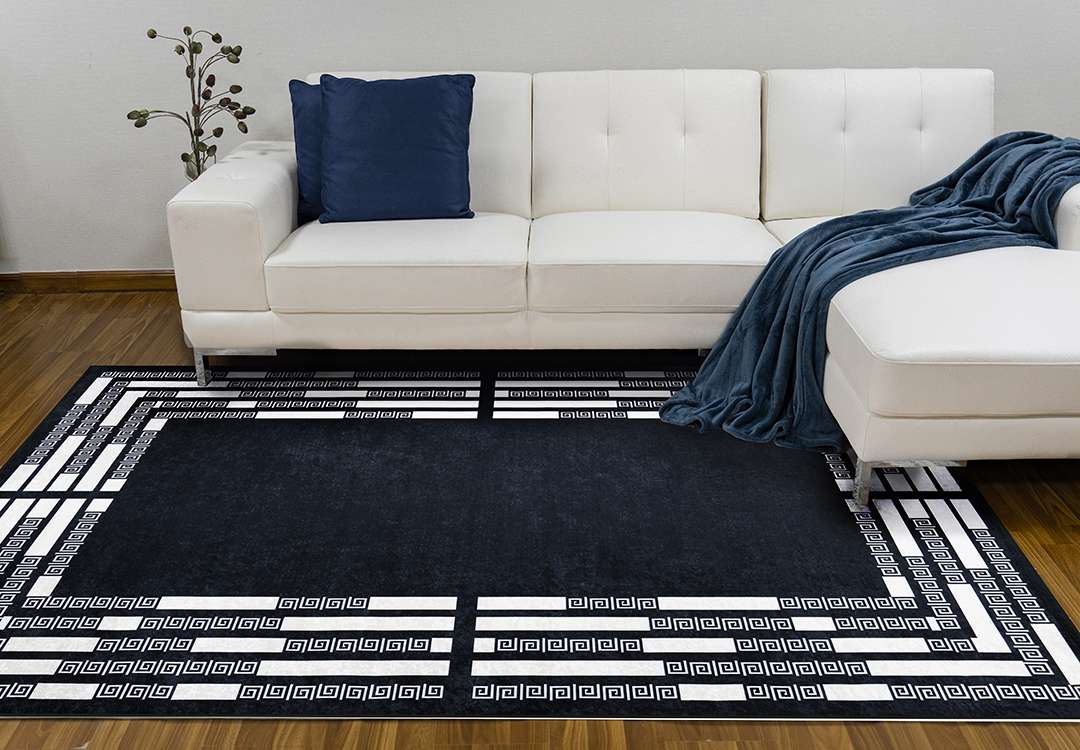 Armada Waterproof Carpet - ( 160 X 230 ) Black & White cm Versace ( Without White Edges )