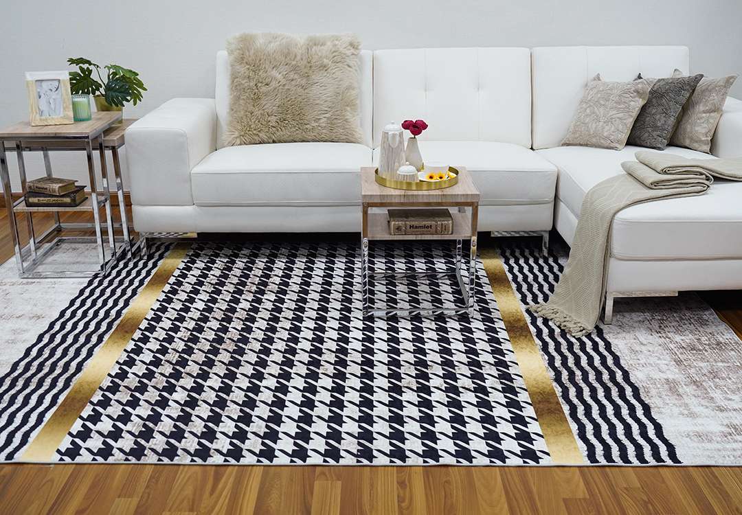 Armada Waterproof Carpet - ( 180 X 280 ) cm Beige & Gold & Black ( Without White Edges )