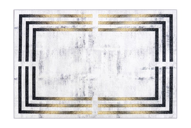 Armada Waterproof Carpet - ( 180 X 280 ) cm White & Black & Gold ( Without White Edges )