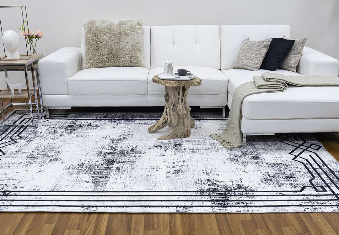 Armada Waterproof Carpet - ( 180 X 280 ) cm White & Black ( Without White Edges )