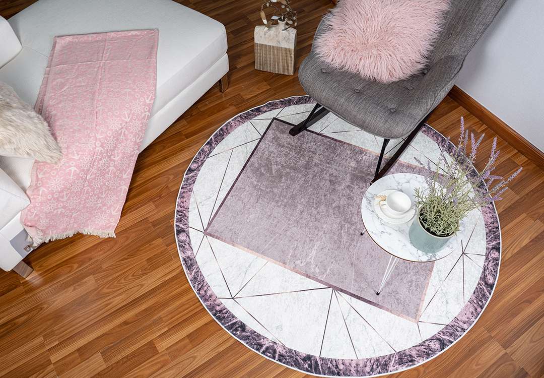 Armada Waterproof Carpet - ( 160 X 160 ) cm Off-White & Pink ( Without White Edges )
