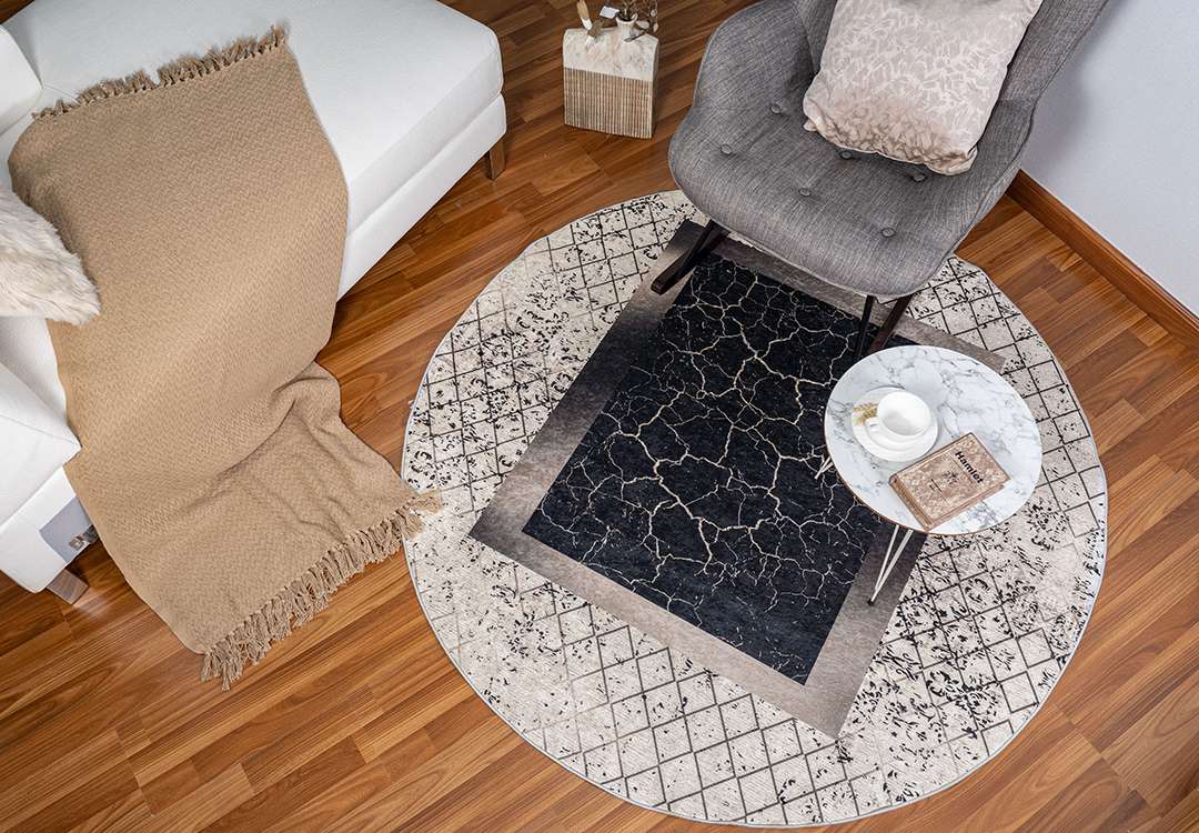 Armada Waterproof Carpet - ( 160 X 160 ) cm Cream & Black & Brown ( Without White Edges )