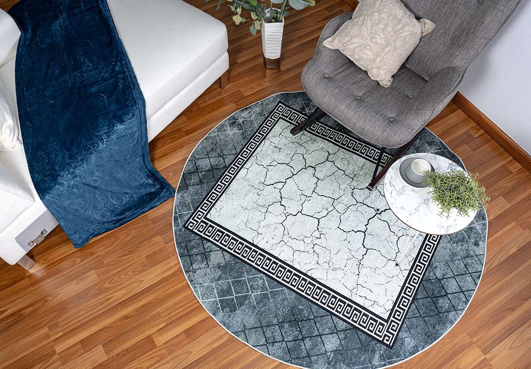 Armada Waterproof Carpet - ( 160 X 160 ) cm Versace - Gray & Off-White & Black ( Without White Edges )
