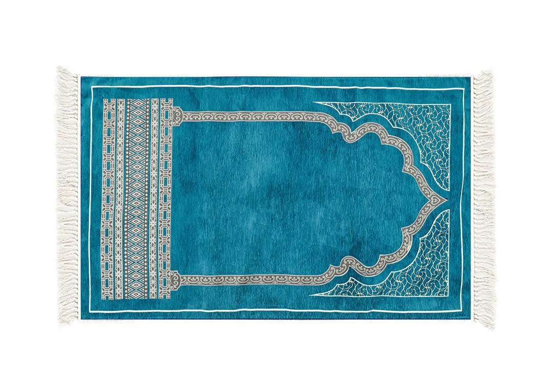 Armada Velvet Prayer Carpet - ( 115 X 70 ) cm - L.Blue