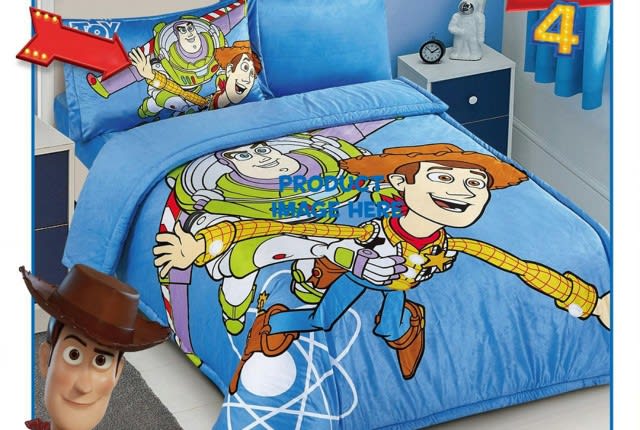Toy Story Velvet Comforter Set For Kids 4 PCS - Blue