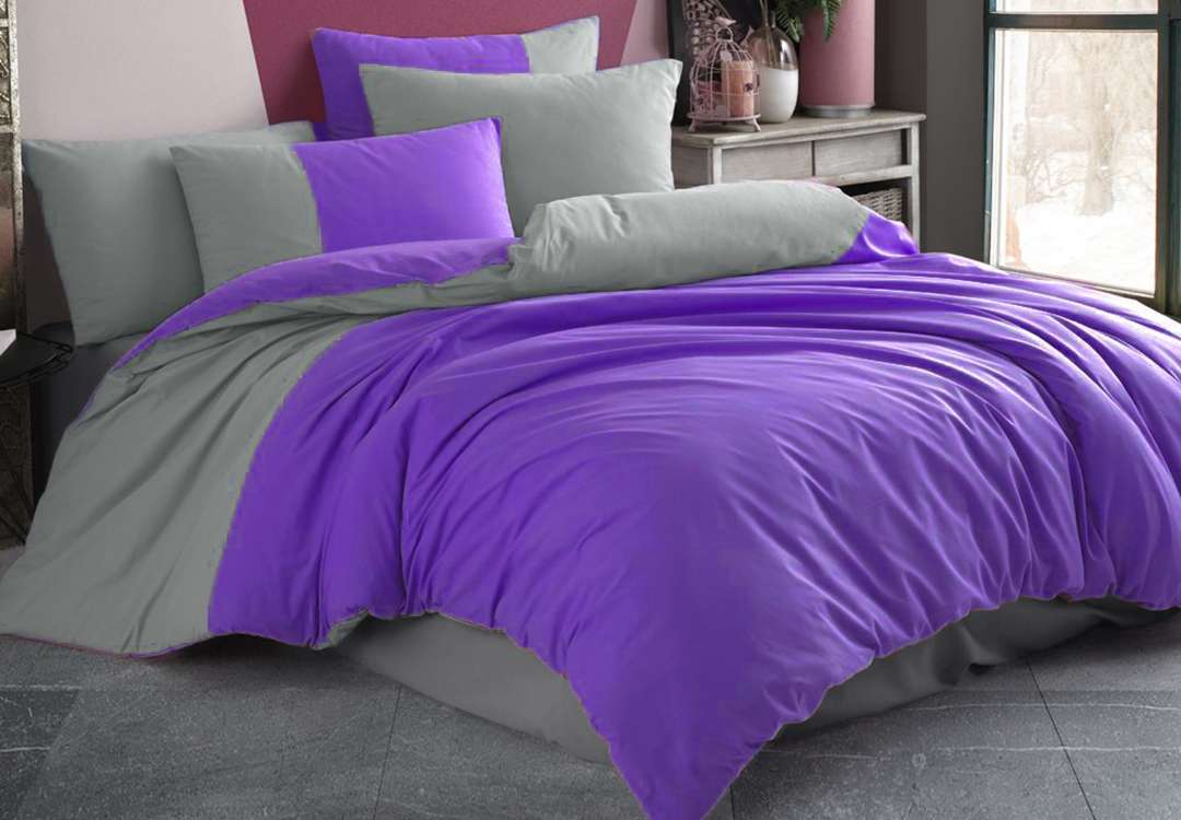 Hobby Cotton Quilt Cover Set Without Filling 4 PCS - King D.Purple & Grey