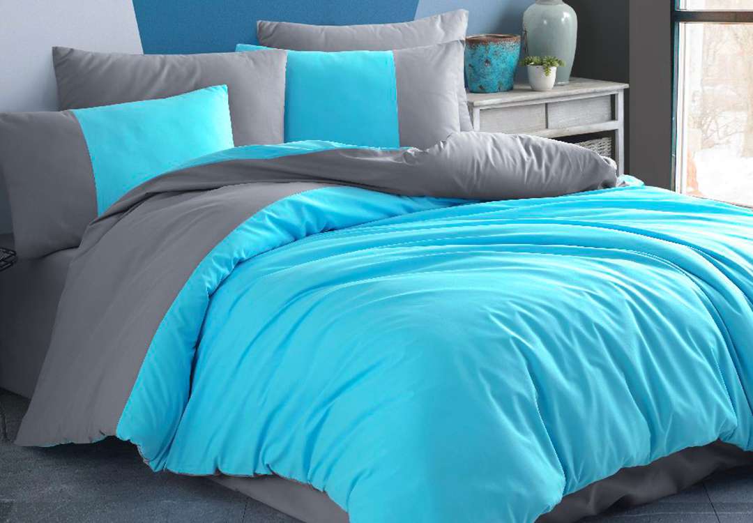 Hobby Cotton Quilt Cover Set Without Filling 4 PCS - King Turquoise & Grey