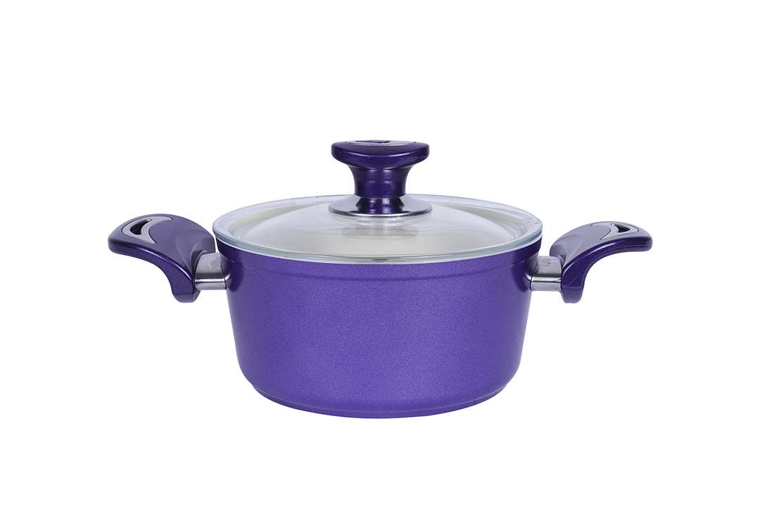 Granite Cooking Pot With Glass Lid Purple - ( Medium )