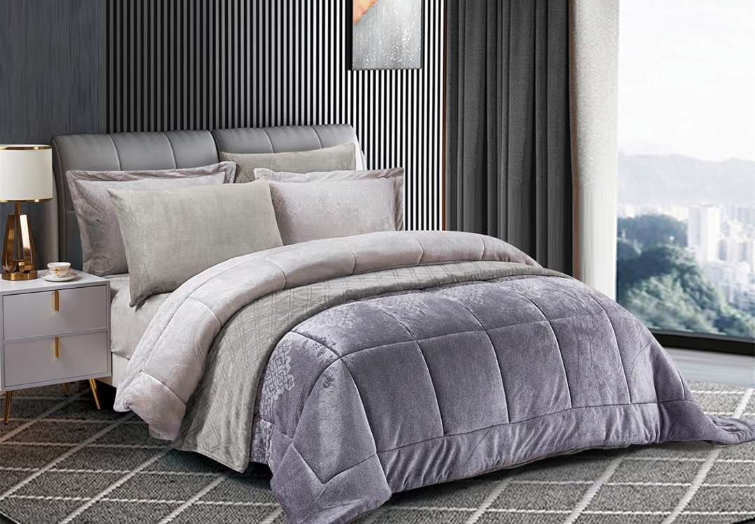 Valentini Velvet Comforter Set 7 PCS - King Purple & Grey