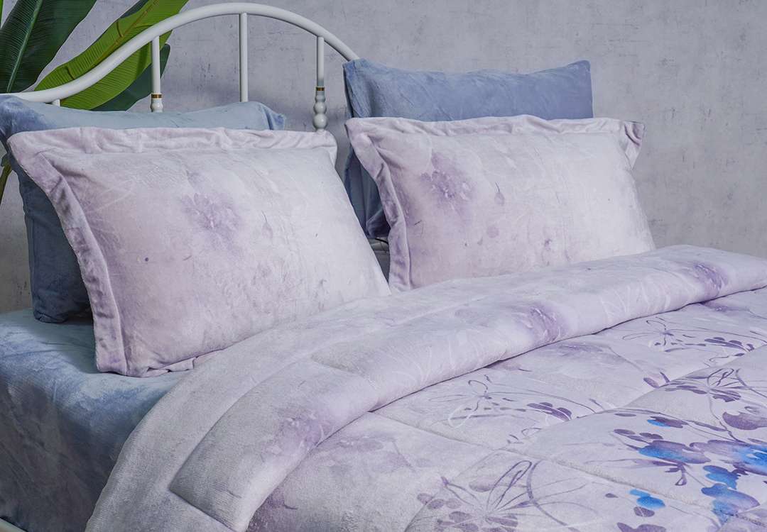 Valentini Velvet Comforter Set 6 PCS - King L.Grey & Blue
