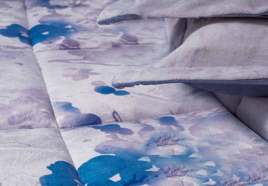 Valentini Velvet Comforter Set 6 PCS - King L.Grey & Blue