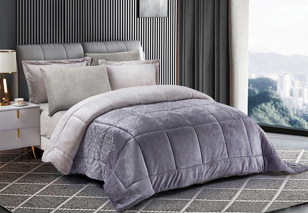 Valentini Velvet Comforter Set 6 PCS - King Purple & Grey