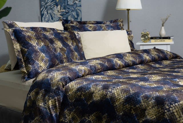 Anastasia Cotton Quilt Cover Set Without Filling 6 PCS - King Navy & Beige