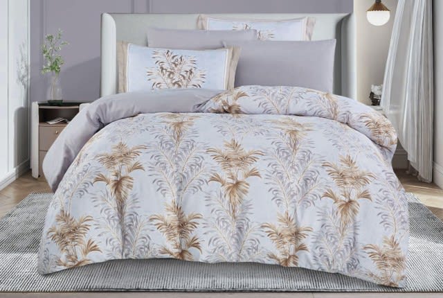 Marah Printed Quilt Cover Set Without Filling  6 PCS - King L.Blue & Grey & Gold
