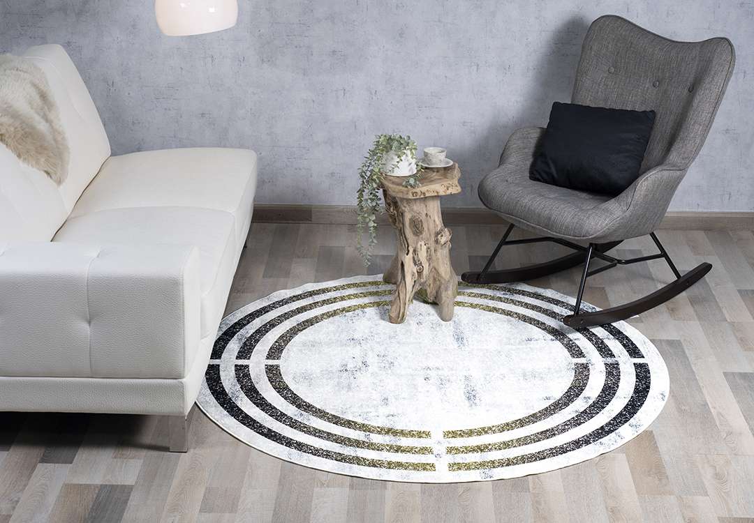 Armada Waterproof Carpet - ( 160 X 160 ) cm White & Black & Gold ( Without White Edges )