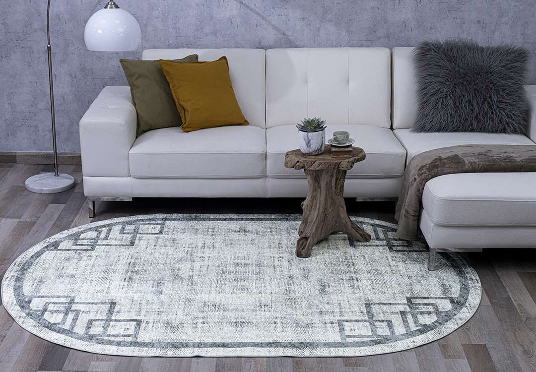 Armada Waterproof Carpet - Oval ( 160 X 230 ) cm Grey ( Without White Edges )