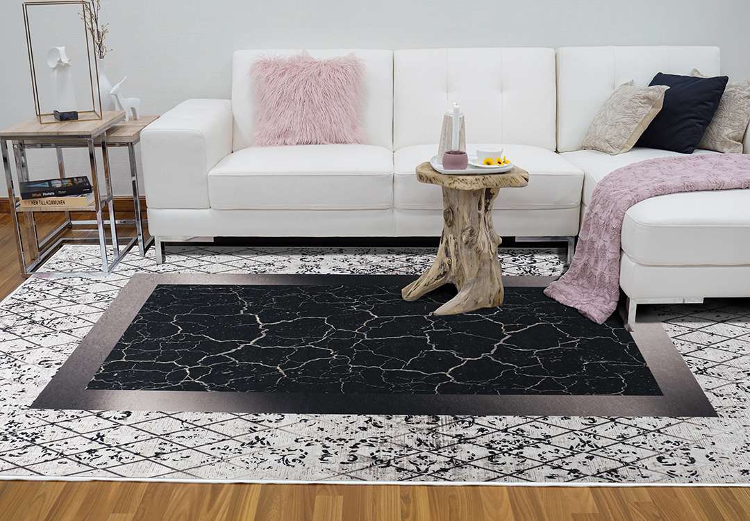 Armada Waterproof Carpet - ( 180 X 280 ) cm Cream & Black & Gold ( Without White Edges )