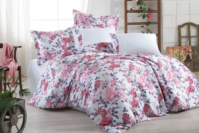 Natalie Cotton Quilt Cover Set Without Filling 6 PCS - King White & Pink