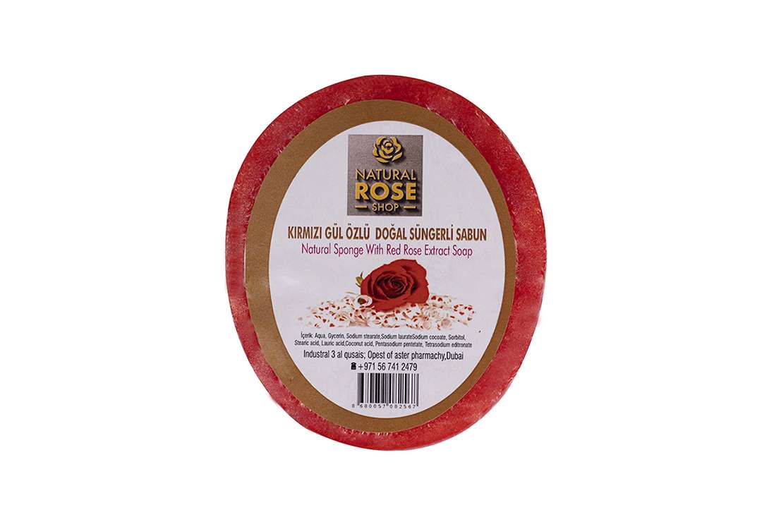 Natural Rose Sponge Soap 1 Pc - With Red Rose Extract  