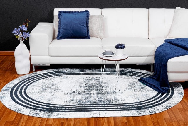 Armada Waterproof Carpet - Oval ( 160 X 230 ) cm Grey & White & Black ( Without White Edges )