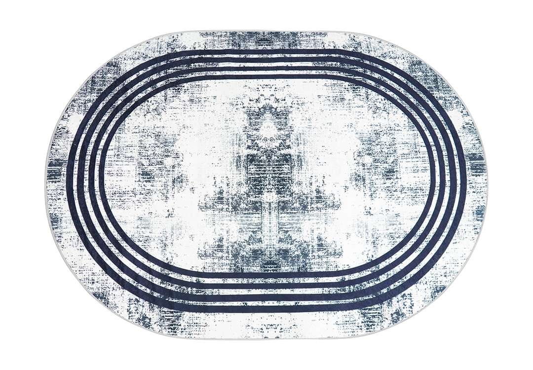 Armada Waterproof Carpet - Oval ( 160 X 230 ) cm Grey & White & Black ( Without White Edges )
