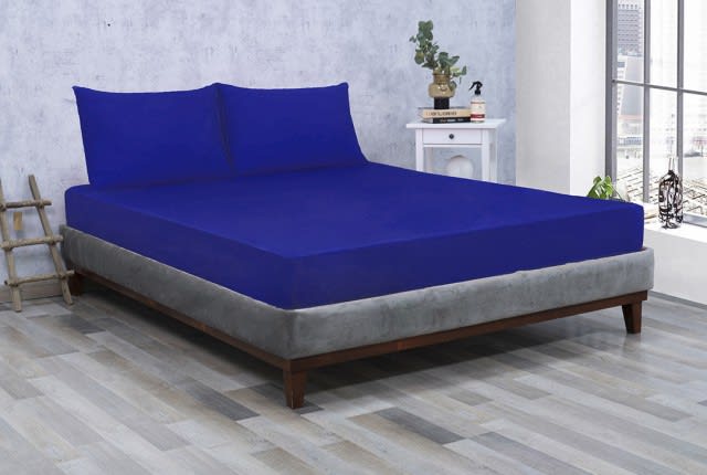 Al Saad Home Cotton BedSheet Set 3 PCS - King Blue
