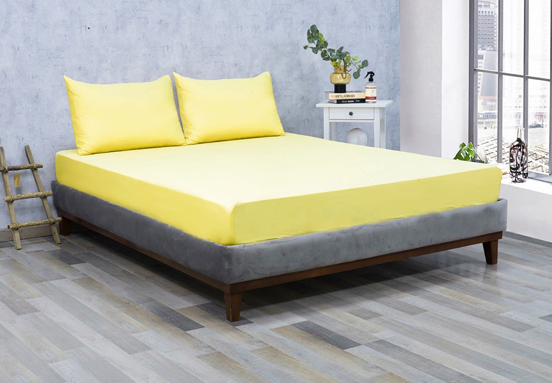 Al Saad Home Cotton BedSheet Set 3 PCS - King Yellow