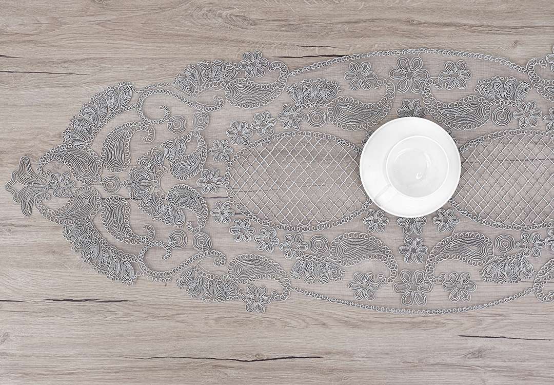 Turkish Embroidered Table Mat Set - 5 PCS L.Grey