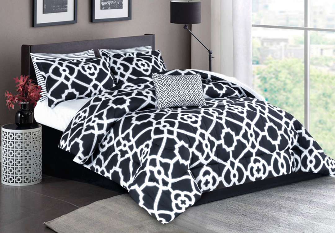 Valentini Printed Comforter Set 7 PCS - King Black & White